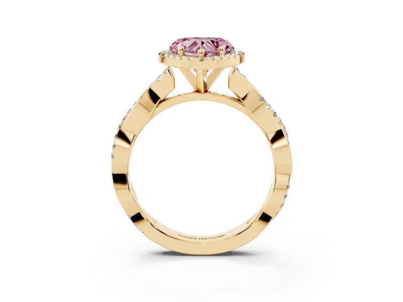 Heart-Shaped Twisted Halo Engagement Ring Setting for a Fancy Pink Lab-Grown Diamond | Yellow Gold