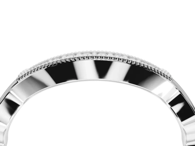 Round Lab-Grown Diamond Milgrain Deep Curve Wedding Band | Sculpted Shoulders | White Gold