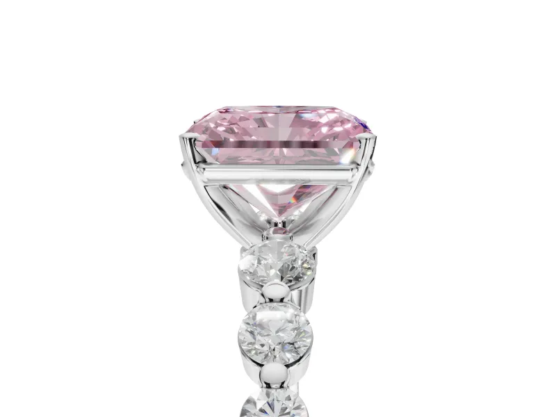 Radiant Cut Graduated Side Stone Engagement Ring Setting for a Fancy Pink Lab-Grown Diamond | Platinum