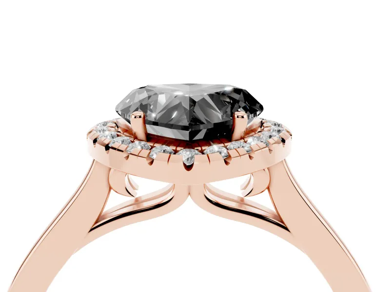 Heart-Shaped Halo Engagement Ring Setting for a Black Center | Flat Tapered Band | Rose Gold