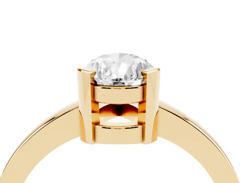 Pear Cut Diamond Solitaire Ring Set in Yellow gold with Prong Head and Smooth Polished Band
