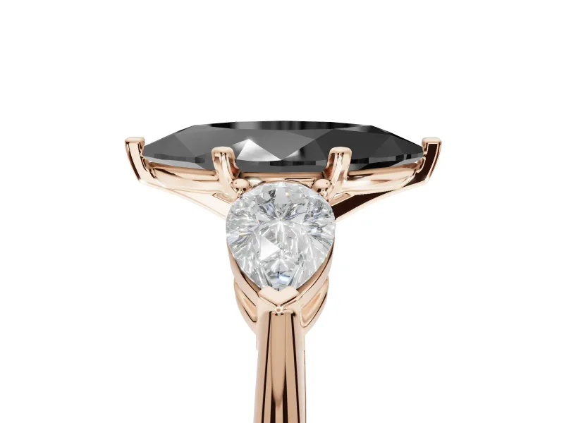 Marquise Three-Stone Engagement Ring Setting for a Black Center | Pear Side Stones | Rose Gold