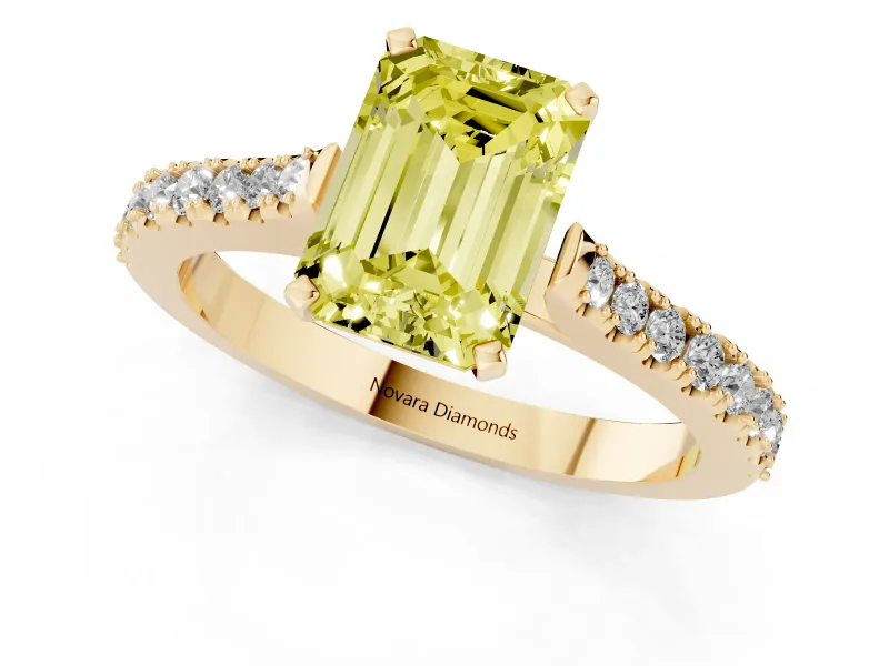 Emerald Cut Pavé Engagement Ring Setting for a Fancy Yellow Lab-Grown Diamond | Yellow Gold - Design NV-24454