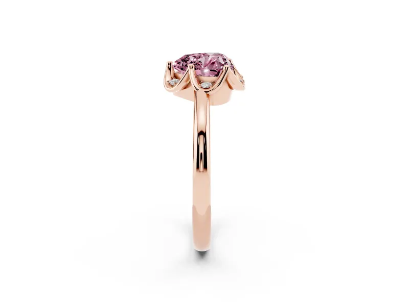 Heart-Shaped Petal Halo Engagement Ring Setting for a Fancy Pink Lab-Grown Diamond | Rose Gold