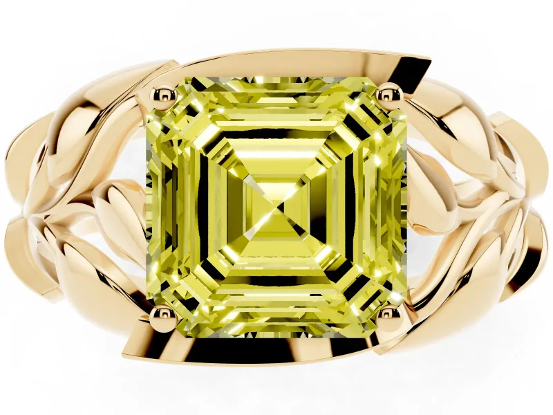 Asscher Cut Leaf Bypass Engagement Ring Setting for a Fancy Yellow Lab-Grown Diamond | Yellow Gold