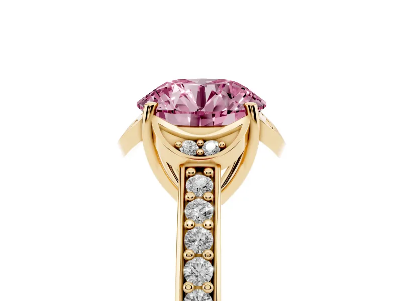 Round Floral Pavé Engagement Ring Setting for a Fancy Pink Lab-Grown Diamond | Yellow Gold