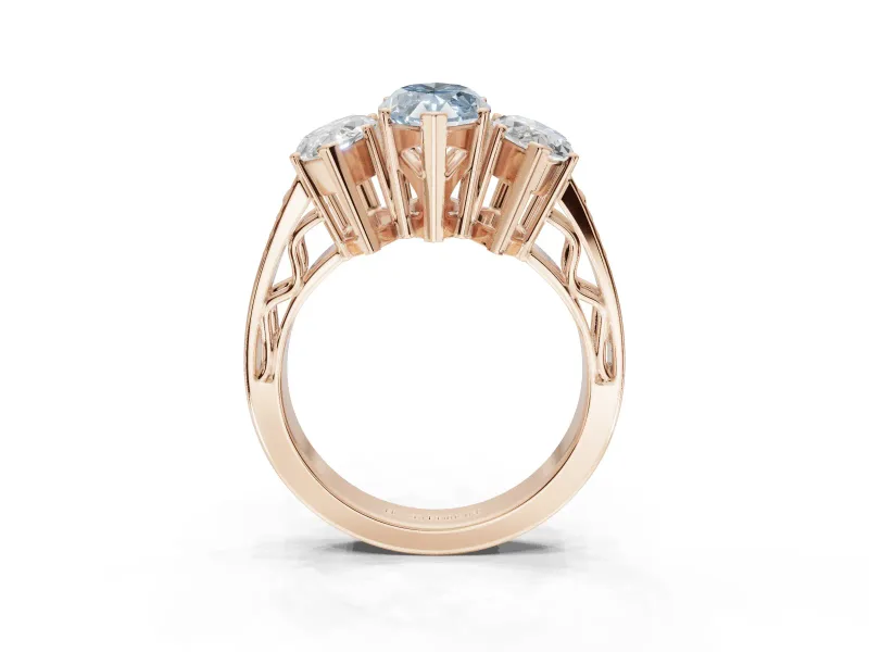 Marquise Three Stone Engagement Ring Setting for a Fancy Blue Lab-Grown Diamond | Beaded Shoulders | Rose Gold