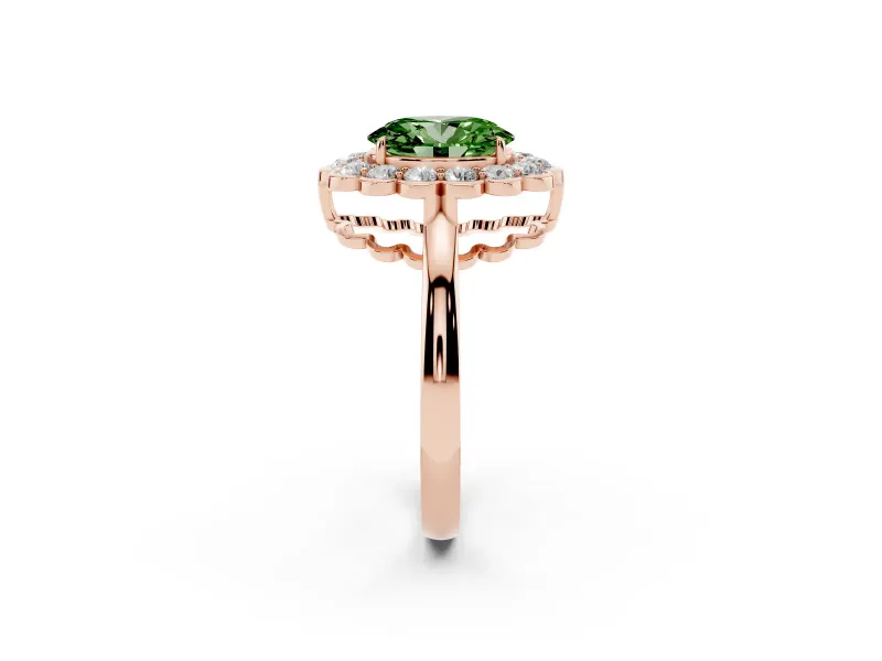 Oval Scalloped Cluster Halo Engagement Ring Setting for a Fancy Green Lab-Grown Diamond | Plain Band | Rose Gold