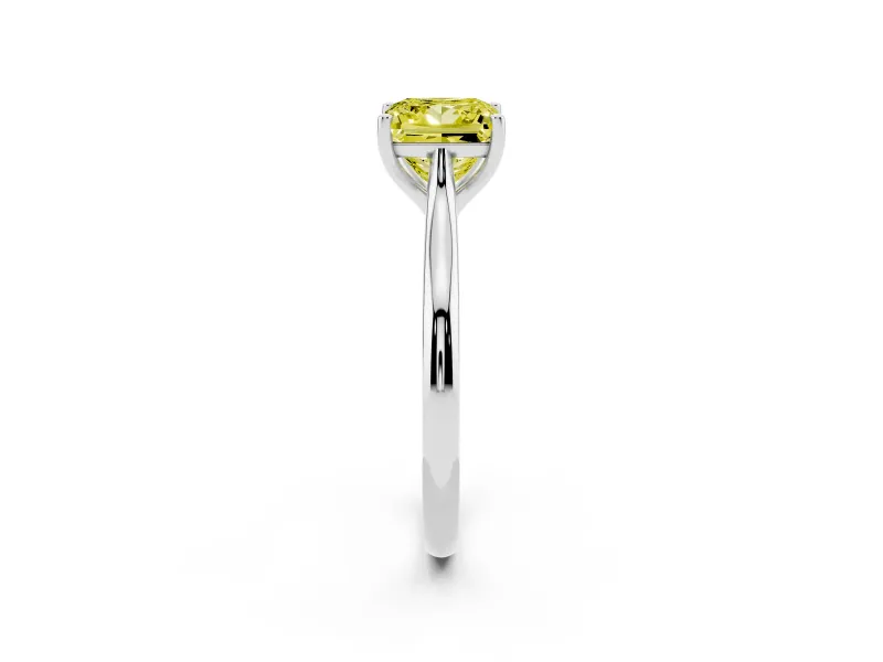 Fancy Yellow Princess Cut Diamond Solitaire Ring Set in Silver with Cathedral Band and Prong Setting