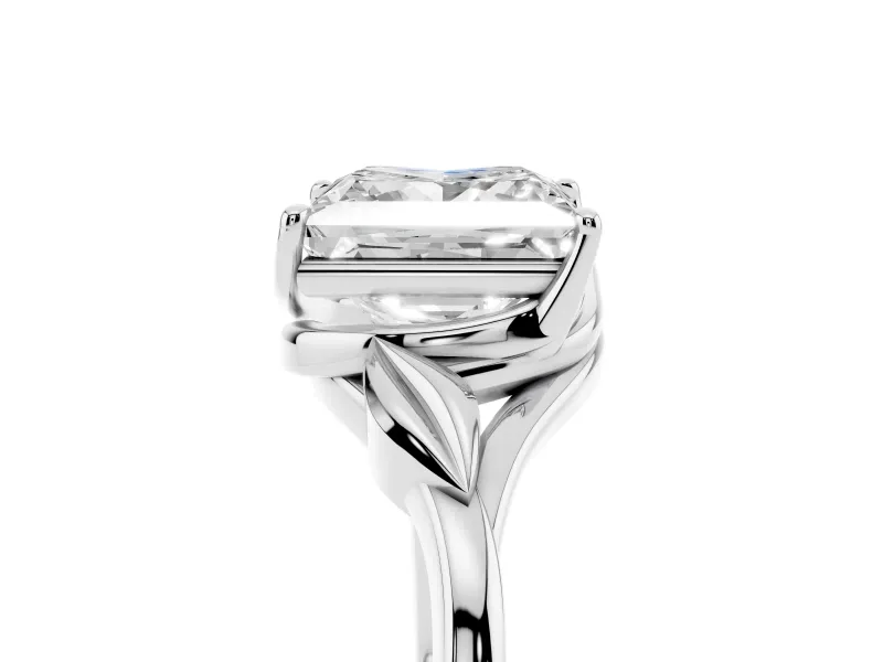 Princess Cut Leaf Bypass Solitaire Engagement Ring Setting | Polished Band | Platinum