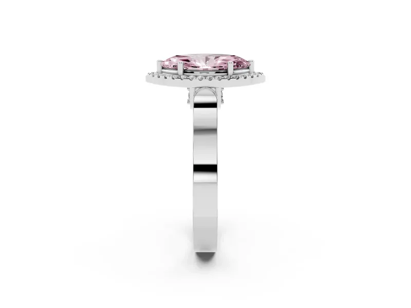 Fancy Pink Marquise Cut Diamond Halo Ring Set in Platinum with Pavé-Lined Split Shank Band