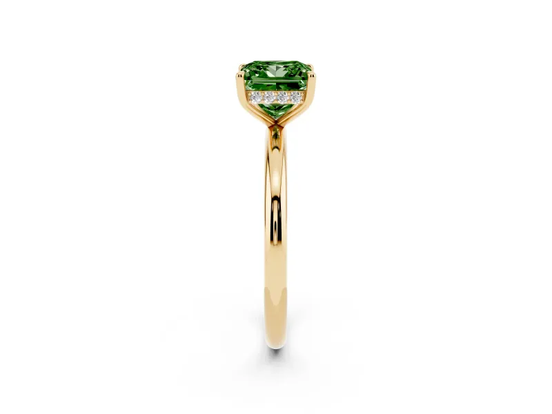 Princess Cut Hidden Halo Ring Setting for a Fancy Green Lab-Grown Diamond | Yellow Gold