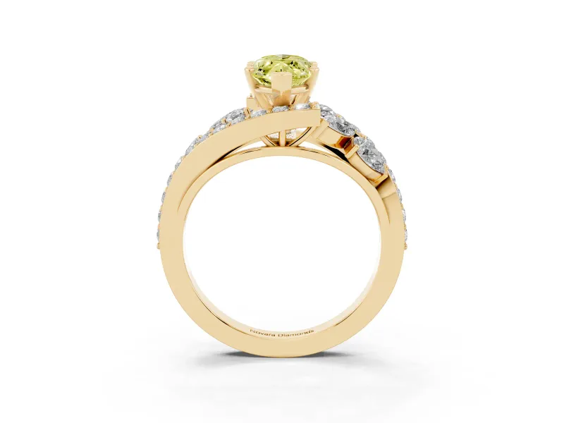 Marquise Bypass Pavé Engagement Ring Setting for a Fancy Yellow Lab-Grown Diamond | Yellow Gold