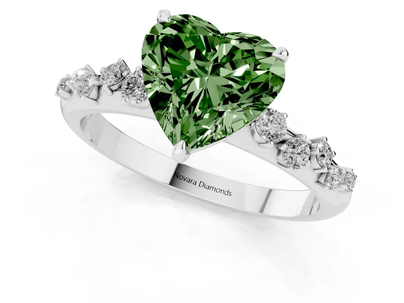 Fancy Green Heart Cut Diamond Cluster Solitaire Ring Set in Platinum with Prong Setting