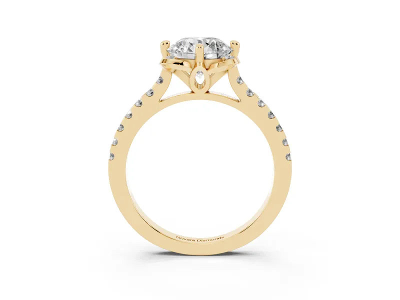 Round Floral Petal Engagement Ring Setting | Petal Accents | Yellow Gold
