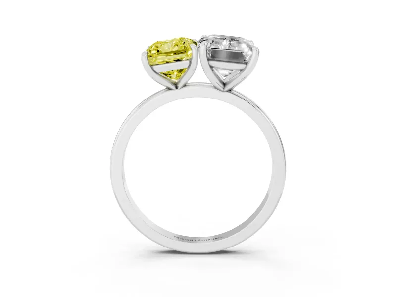 Fancy Yellow Radiant Cut and Emerald Cut Toi Moi Ring Set in Silver with Prong Setting