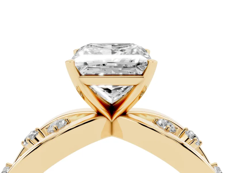 Princess Cut Open Loop Engagement Ring Setting | Scattered Accents | Yellow Gold