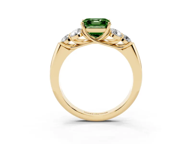Asscher Cut Side Stone Engagement Ring Setting for a Fancy Green Lab-Grown Diamond | Yellow Gold