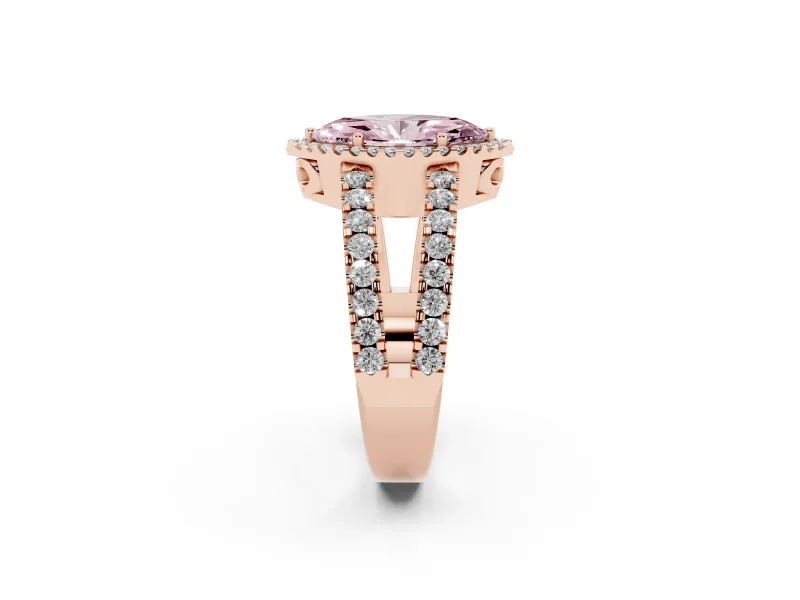 Marquise Halo Split Shank Engagement Ring Setting for a Fancy Pink Lab-Grown Diamond | Rose Gold