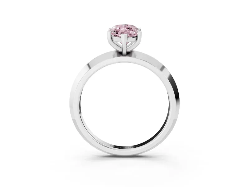 Fancy Pink Marquise Cut Diamond Solitaire Engagement Ring Set in Platinum with Flat Band and Prong Setting