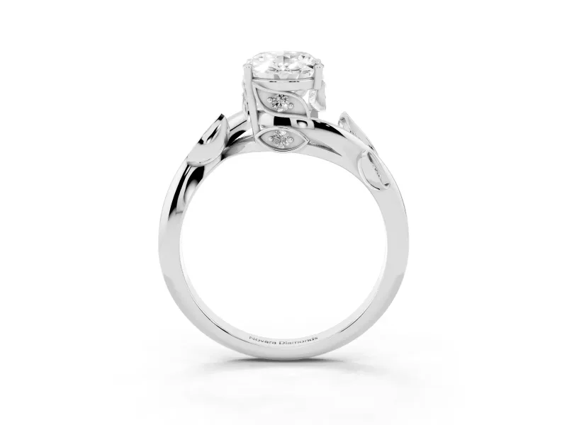 Oval Twisted Bypass Engagement Ring Setting | Accented Leaves | White Gold