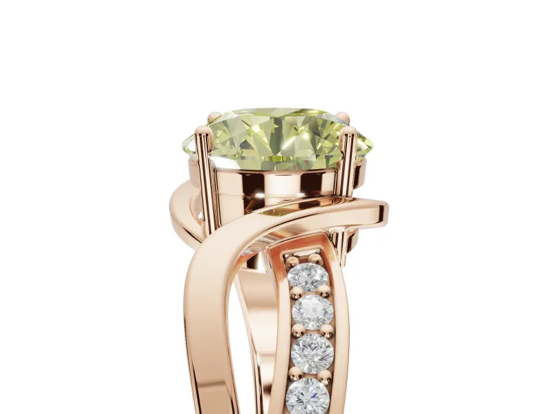 Round Bypass Solitaire Engagement Ring Setting for a Fancy Yellow Lab-Grown Diamond | Pavé and Plain Strands | Rose Gold