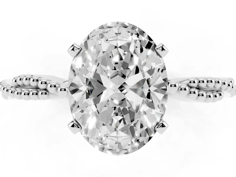 Oval Twisted Solitaire Engagement Ring Setting | Beaded Twist Band | White Gold