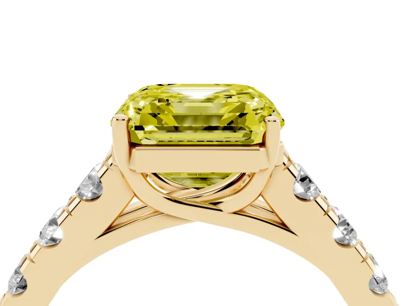 Asscher Cut Engagement Ring Setting for a Fancy Yellow Lab-Grown Diamond | Yellow Gold - Design NV-24643