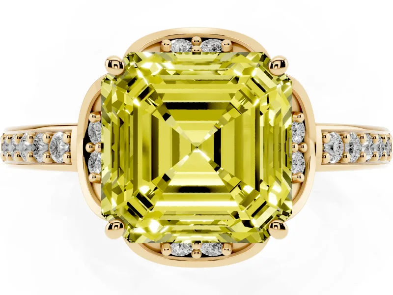 Asscher Cut Floral Pavé Engagement Ring Setting for a Fancy Yellow Lab-Grown Diamond | Yellow Gold