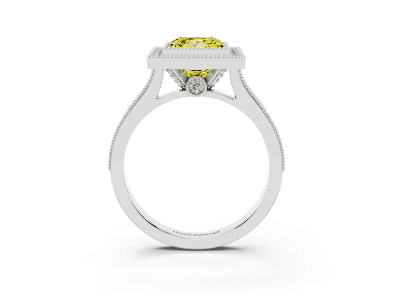 Princess Cut Vintage Milgrain Halo Engagement Ring Setting for a Fancy Yellow Lab-Grown Diamond | Bezel Head | Platinum