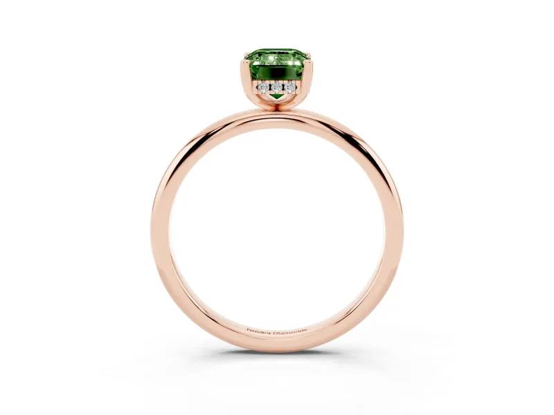 Emerald Cut Micro-Prong Hidden Halo Engagement Ring Setting for a Fancy Green Lab-Grown Diamond | Plain Band | Rose Gold