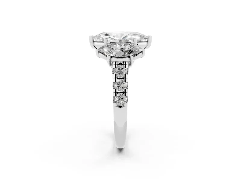 Marquise Three Stone Engagement Ring Setting | Accented Shoulders | Sterling Silver