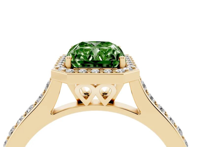 Radiant Cut Halo Engagement Ring Setting for a Fancy Green Lab-Grown Diamond | Yellow Gold - Design NV-24729
