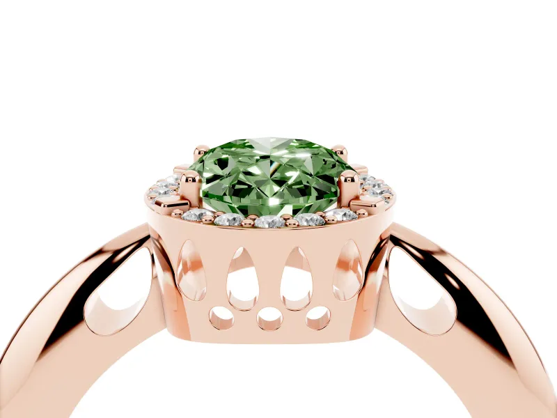 Oval Halo Engagement Ring Setting for a Fancy Green Lab-Grown Diamond | Plain Band | Rose Gold