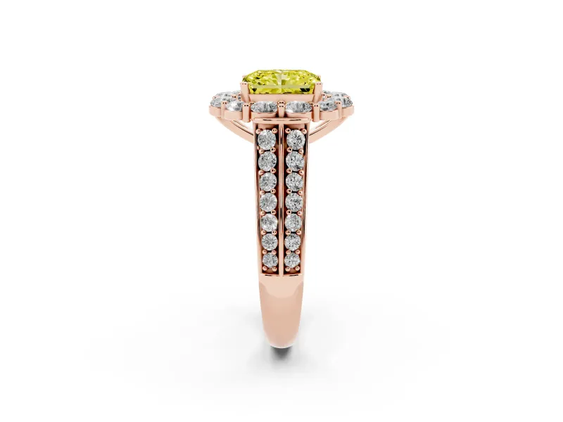 Radiant Cut Large Accent Halo Engagement Ring Setting for a Fancy Yellow Lab-Grown Diamond | Graduated Pavé | Rose Gold