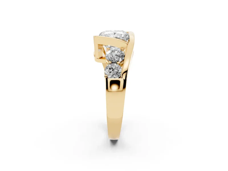 Princess Cut Diamond Bezel Bypass Ring Set in Yellow gold with Round Accents
