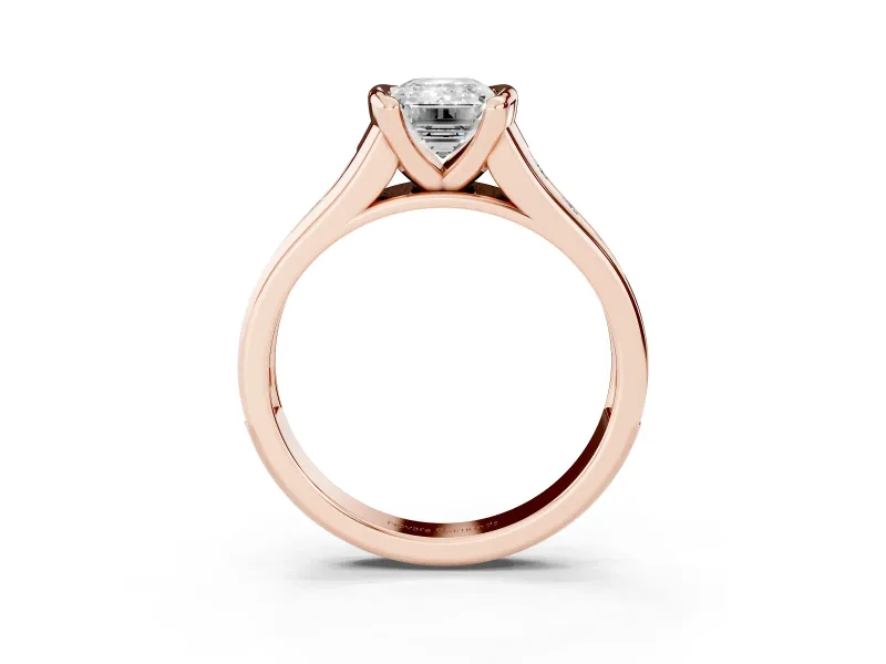 Emerald Cut Half Bezel Solitaire Engagement Ring Setting | Graduated Channel Band | Rose Gold
