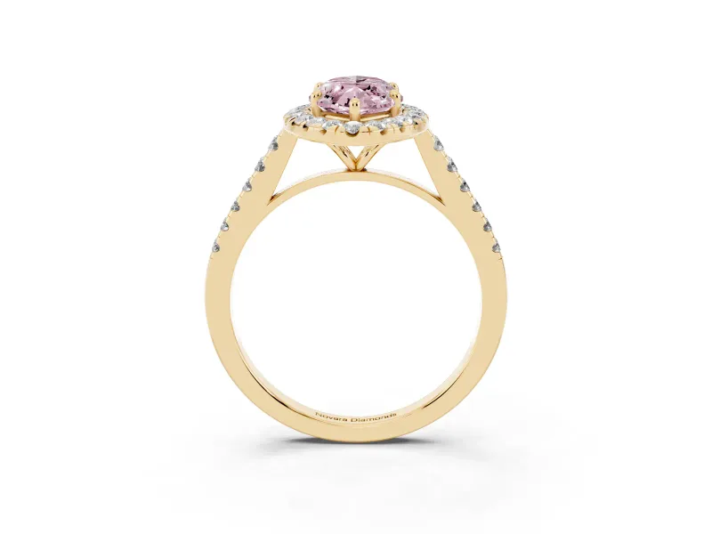 Marquise Halo Engagement Ring Setting for a Fancy Pink Lab-Grown Diamond | Pave Shoulders | Yellow Gold