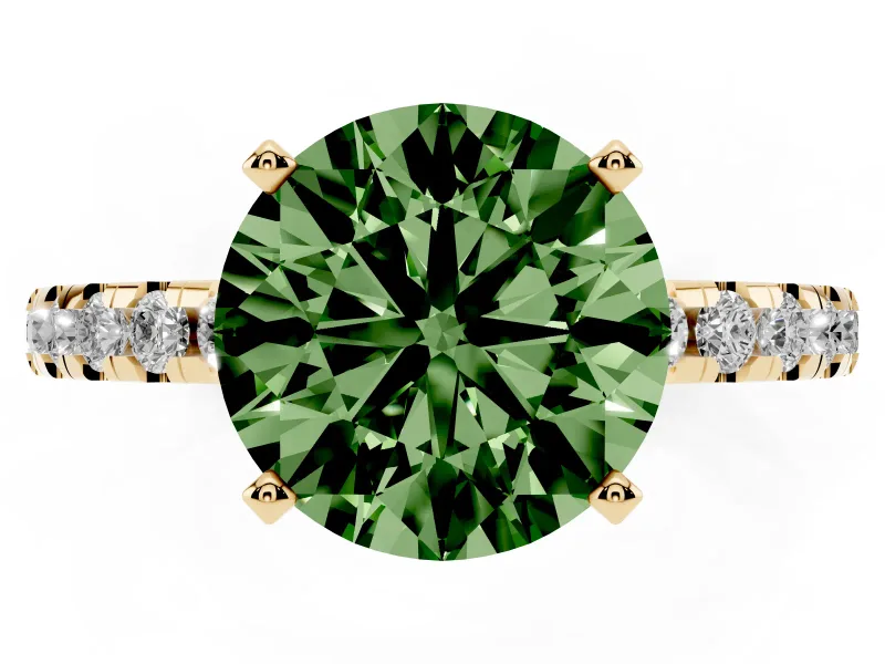 Round Hidden Halo Solitaire Engagement Ring Setting for a Fancy Green Lab-Grown Diamond | Pave Band | Yellow Gold