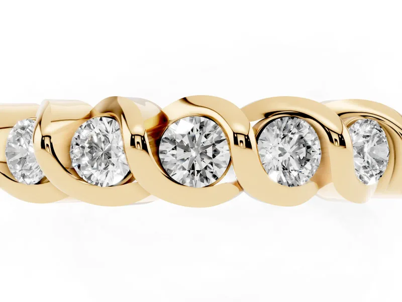 Round Diamond Eternity Band Set in Yellow gold with Twist Prong Setting