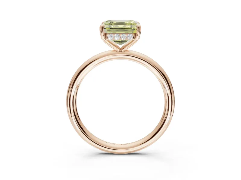Asscher Cut Hidden Halo Ring Setting for a Fancy Yellow Lab-Grown Diamond | Rose Gold