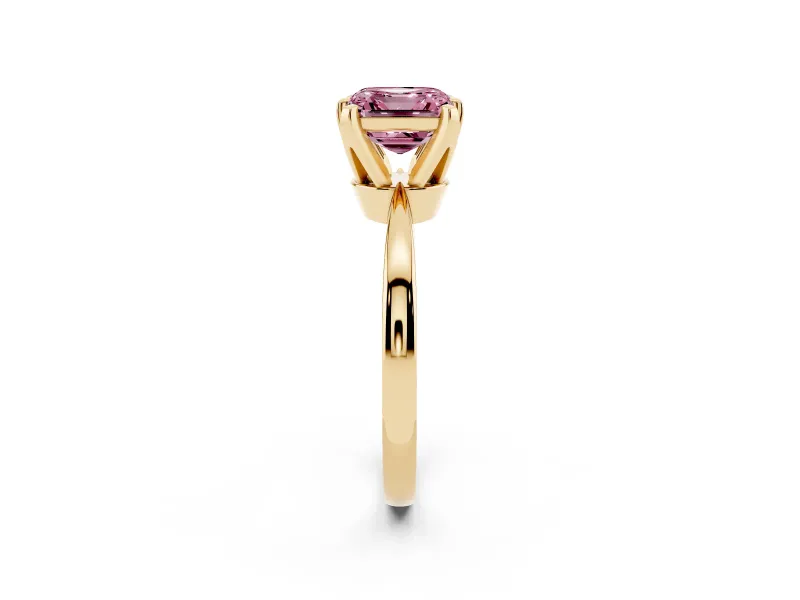 Asscher Cut Tapered Solitaire Engagement Ring Setting for a Fancy Pink Lab-Grown Diamond | Claw Prong Head | Yellow Gold
