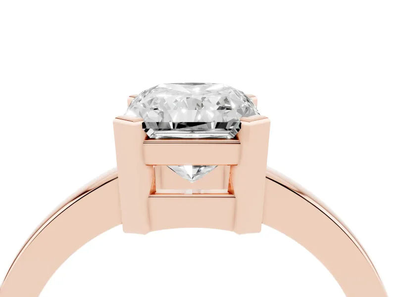 Radiant Cut Diamond Solitaire Ring Set in Rose gold with Prong Head and Smooth Polished Band