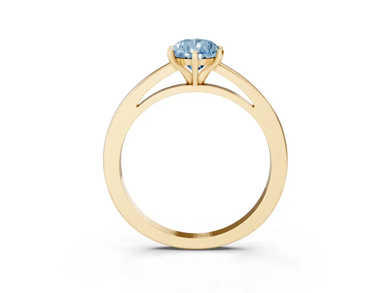 Fancy Blue Pear Cut Diamond Solitaire Engagement Ring Set in Yellow gold with Prong Setting on a Classic Band