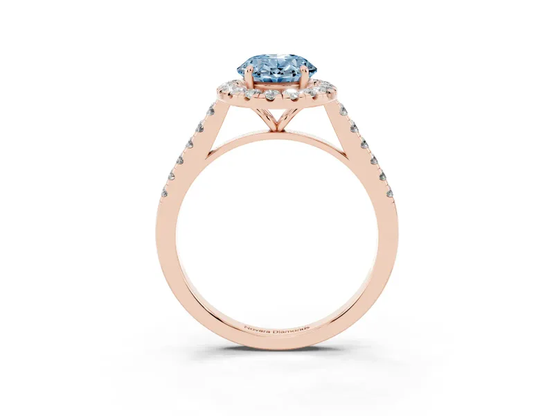 Oval Halo Engagement Ring Setting for a Fancy Blue Lab-Grown Diamond | Pave Shoulders | Rose Gold