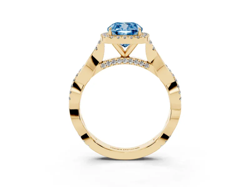 Cushion Cut Twist Halo Engagement Ring Setting for a Fancy Blue Lab-Grown Diamond | Yellow Gold