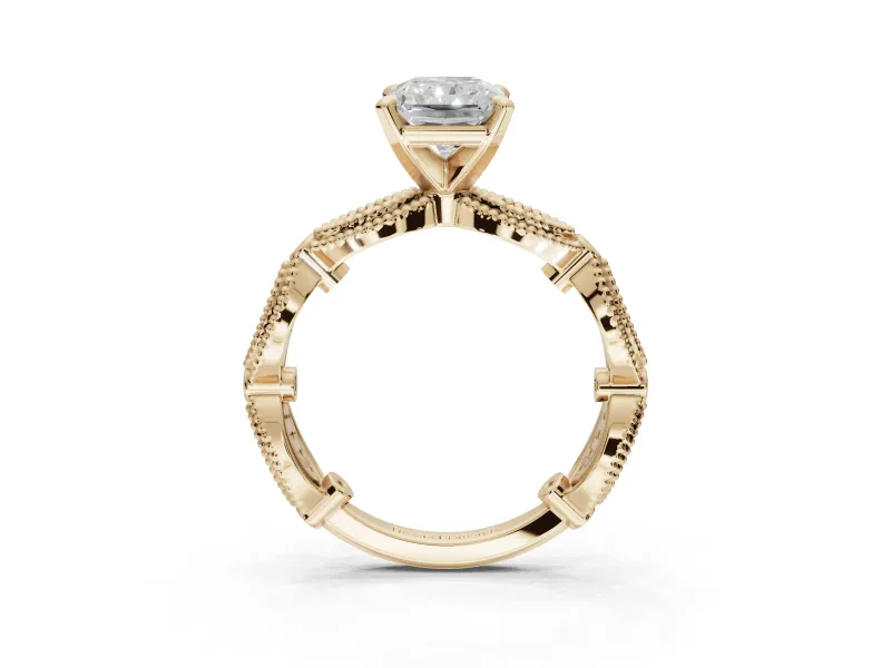 Radiant Cut Vintage Milgrain Engagement Ring Setting | Graduated Stations | Yellow Gold