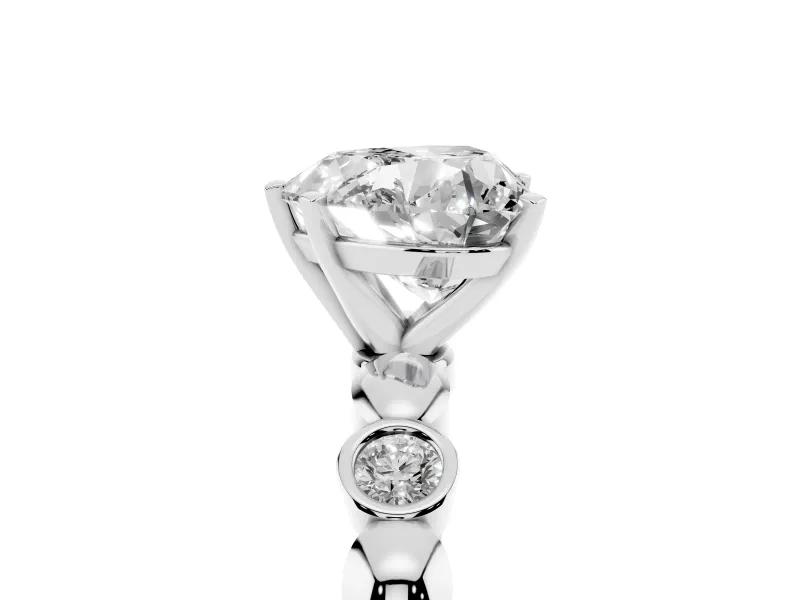 Heart-Shaped Bezel Station Engagement Ring Setting | Beaded Band | White Gold