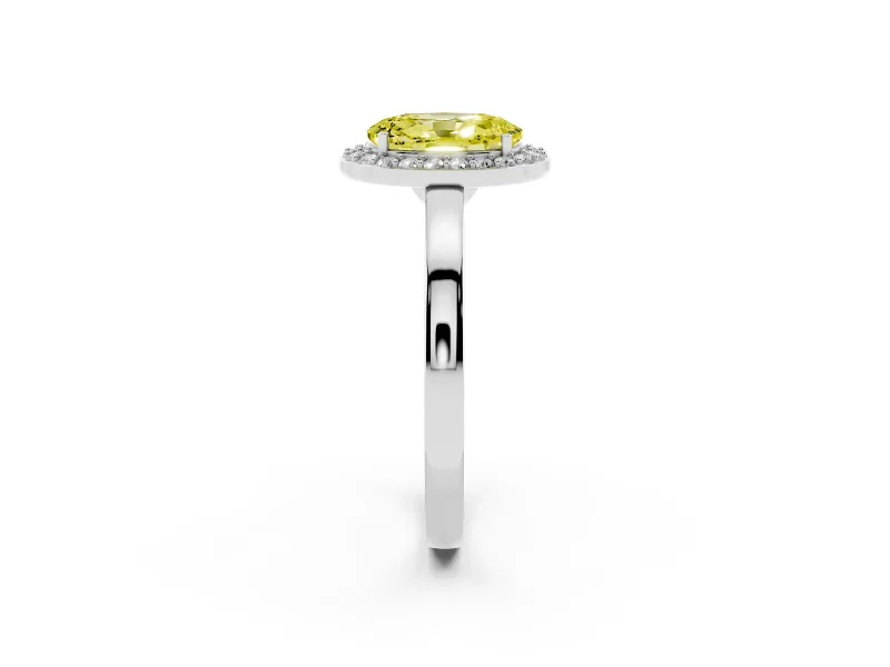 Oval Thin Halo Engagement Ring Setting for a Fancy Yellow Lab-Grown Diamond | Slim Plain Band | Sterling Silver