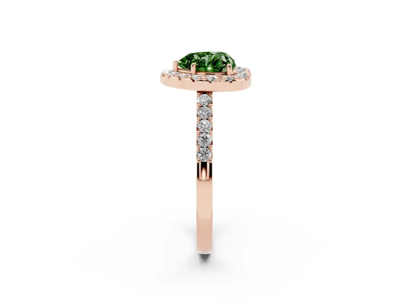 Heart-Shaped Halo Engagement Ring Setting for a Fancy Green Lab-Grown Diamond | Single Row Pavé Band | Rose Gold
